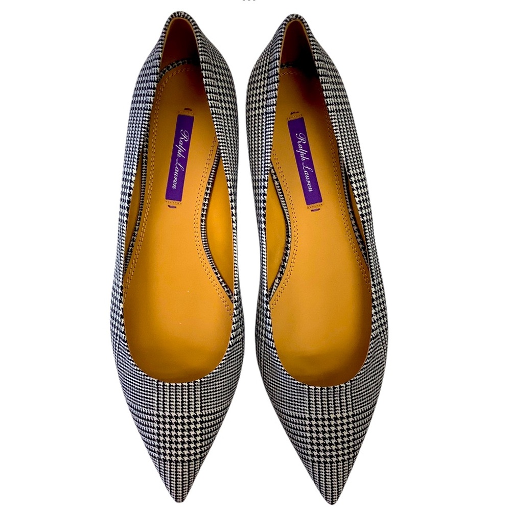 NEW Ralph Lauren Purple Label  Houndstooth Leather Ballet Flats Size 7.5